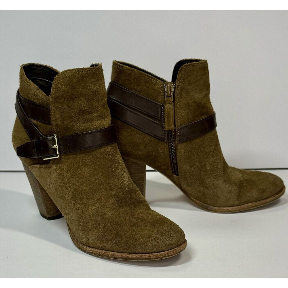 Cole Haan Bootie Block Heel Womens Sz 7 Brown Suede‎ And Leather Ankle Boots Zip